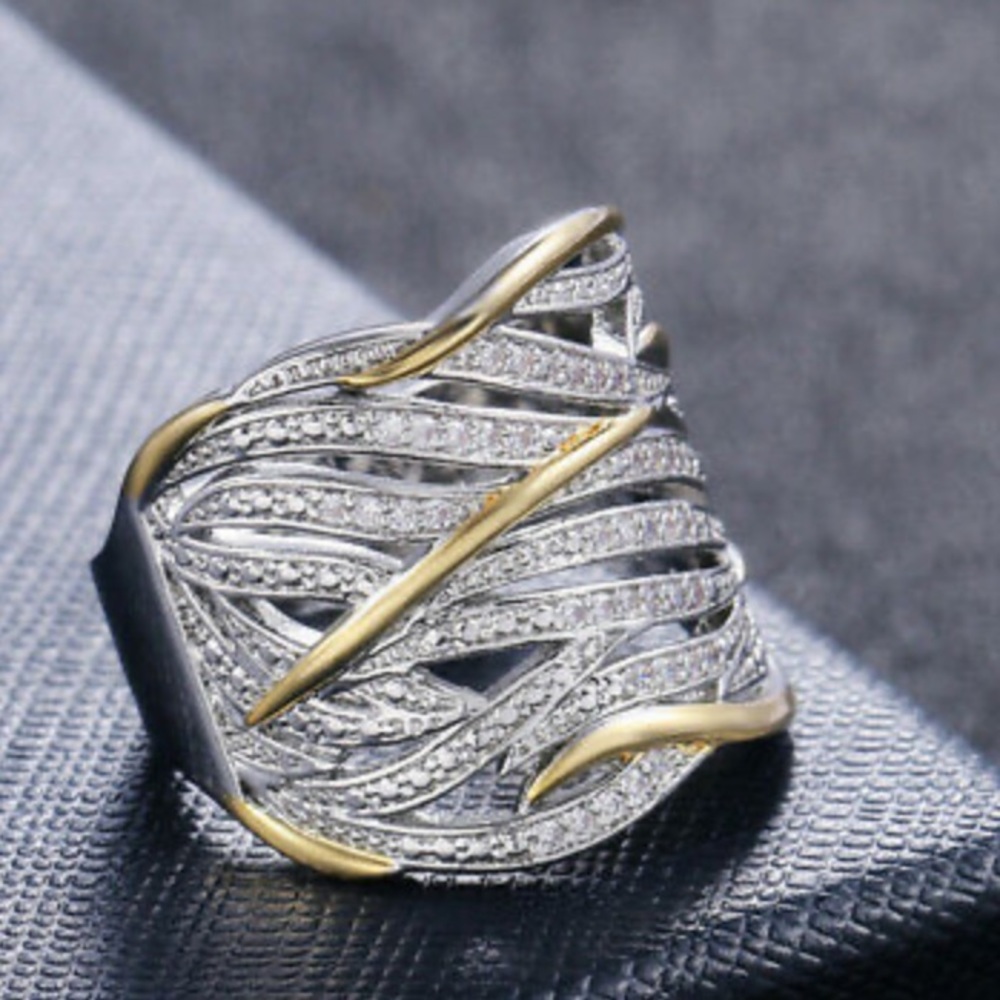 NEW Gorgeous 925 Sterling Silver Two tone Ring - Picture 6 of 10